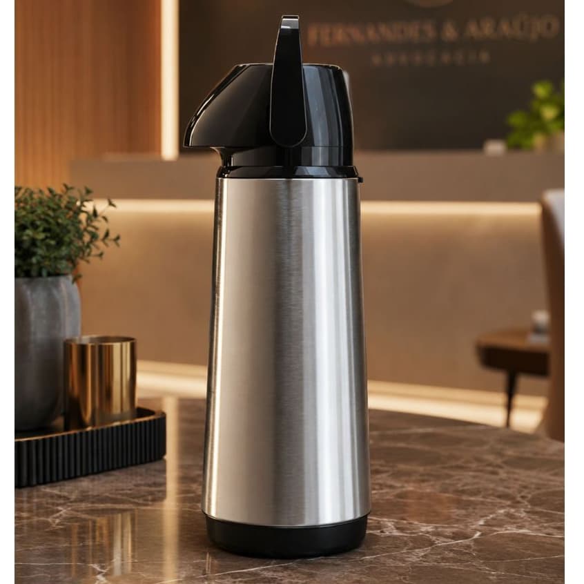 Garrafa Térmica 1,8L Inox Invicta Pressão Bomba Pressão Café Premium Escritório Hotel Ampola d Vidro