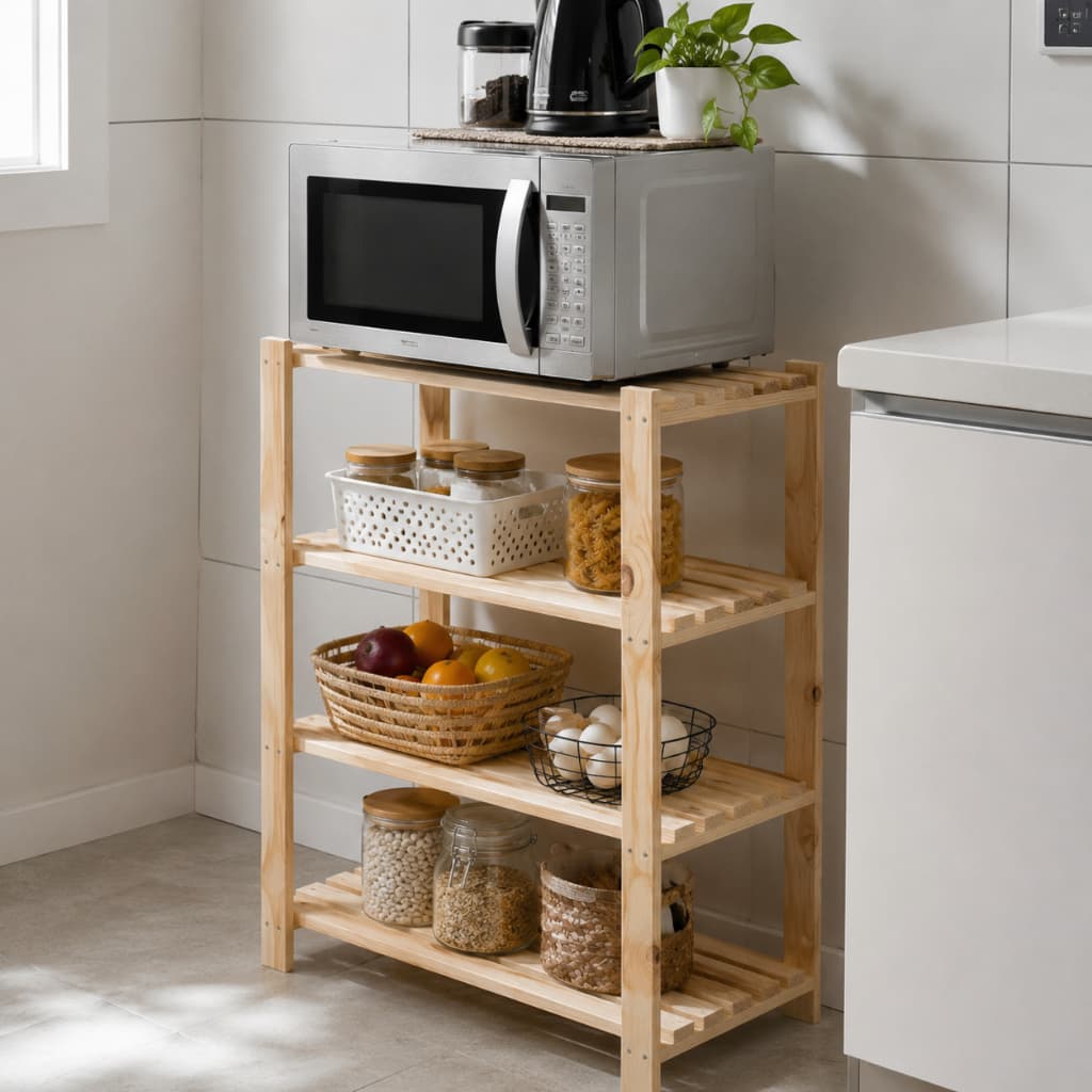 Estante Multiuso 4 Prateleiras Madeira Pinus Natural 100x70x30 cm Organizadora