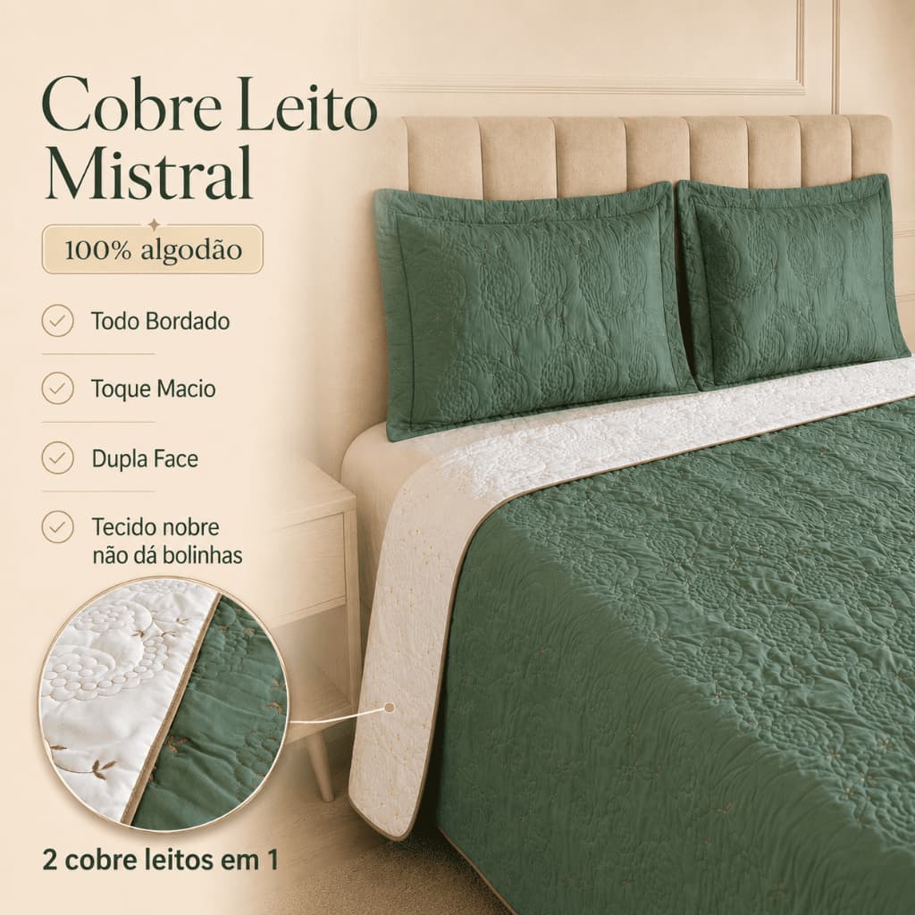 Kit Cama Super King Luxo Mistral Bordado 3,10m x 2,80m com Porta Travesseiros 200 Fios 100% Algodão