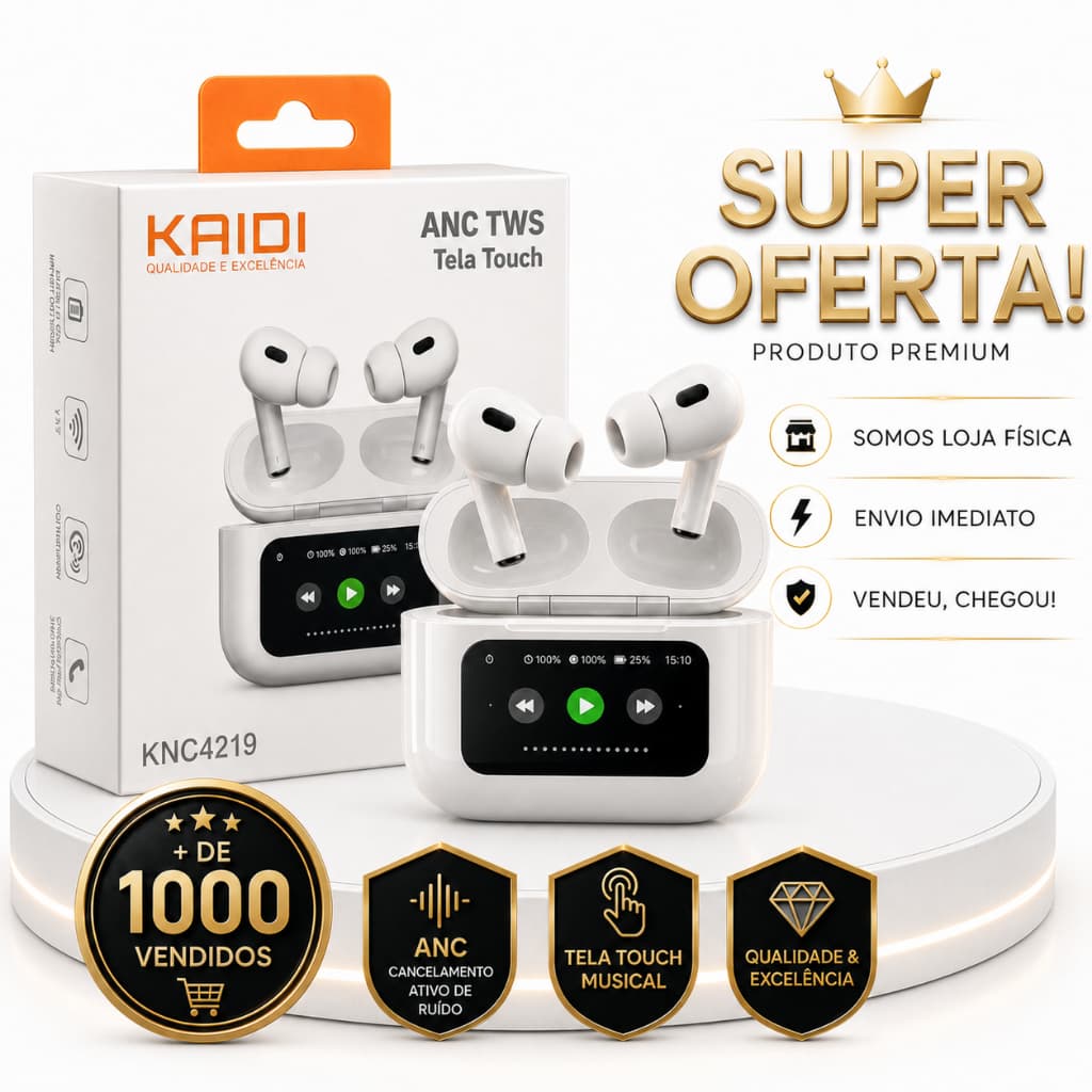 Fone Sem Fio Bluetooth Original Kaidi KD-4219 TWS Bluetooth 5.3 com Cancelamento De Ruído Microfone e Estojo de Recarga