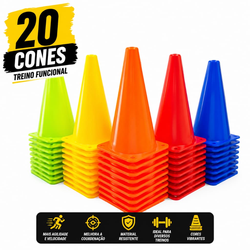 KIT 20 CONES DE AGILIDADE PARA TREINO FUNCIONAL, FUTEBOL E PREPARAÇÃO FÍSICA