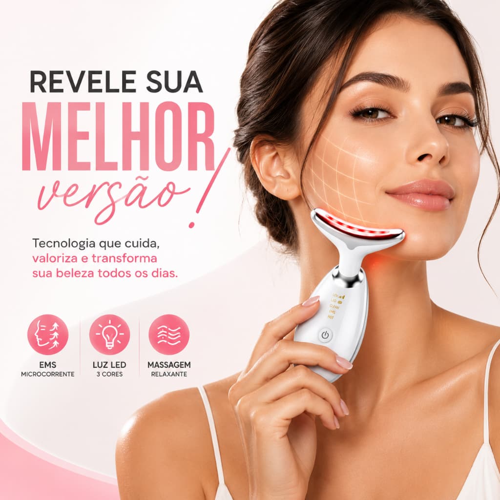 Massageador Facial EMS Microcorrente LED Recarregável USB Elétrico Rosto Pescoço Cuidados com a Pele