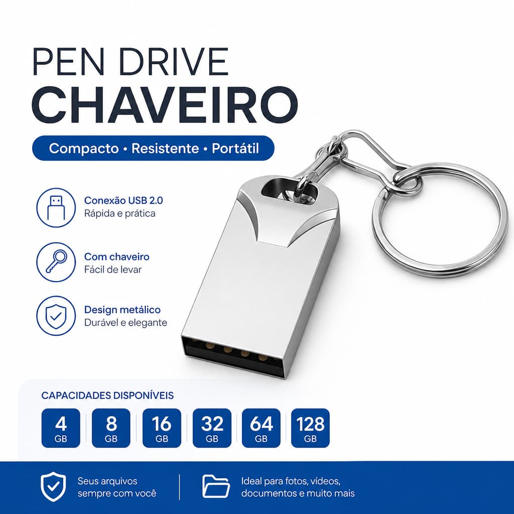 Mini Pendrive Eletro Original – Chaveiro Metálico USB 2.0 (4GB a 128GB)