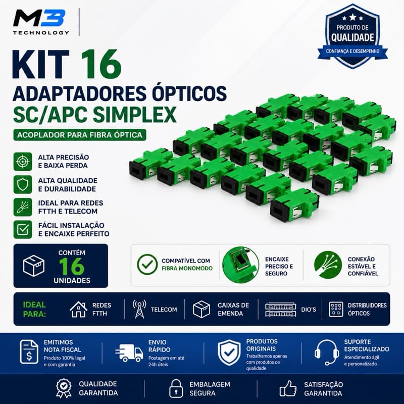 16 Emendas Ópticas FTTH SC APC Monomodo Verde