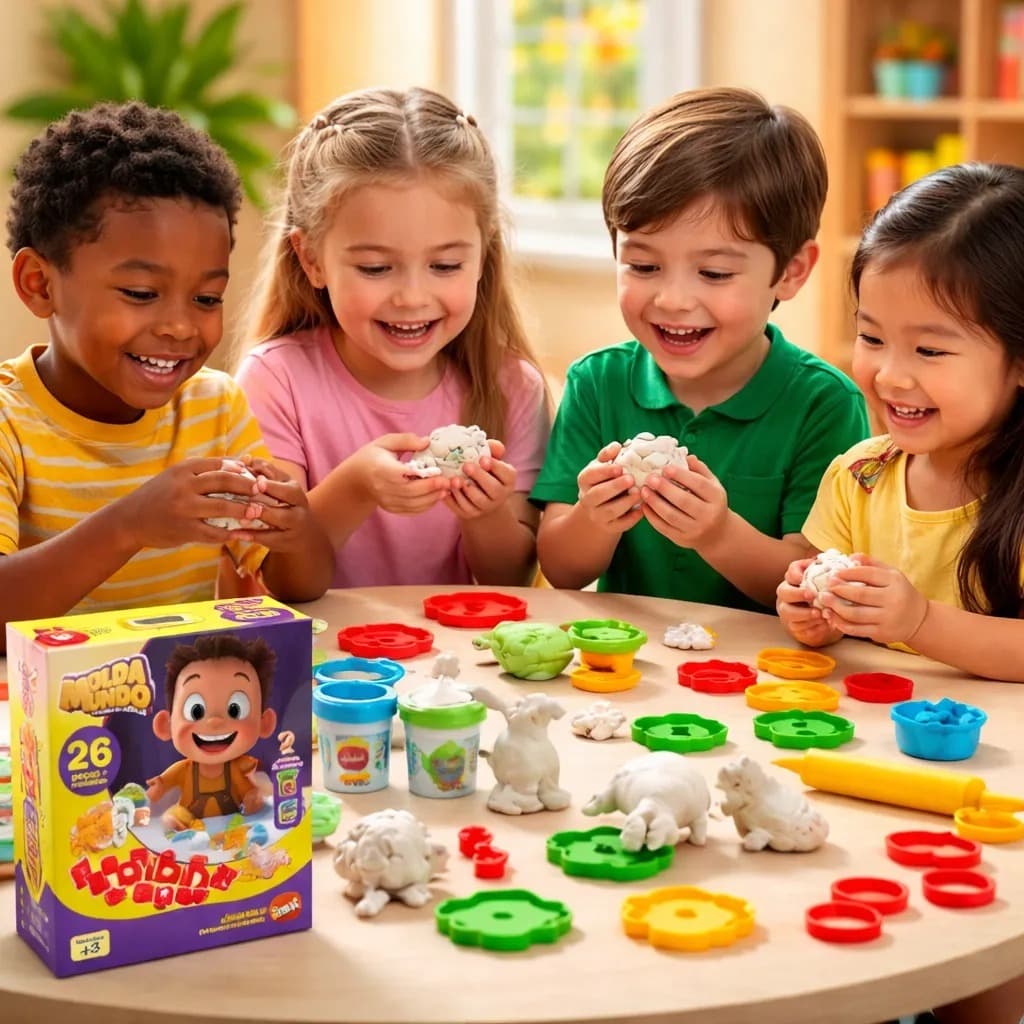 Brinquedo para criança Massa de Modelar Molda Mundo Dismat 26 Peças
