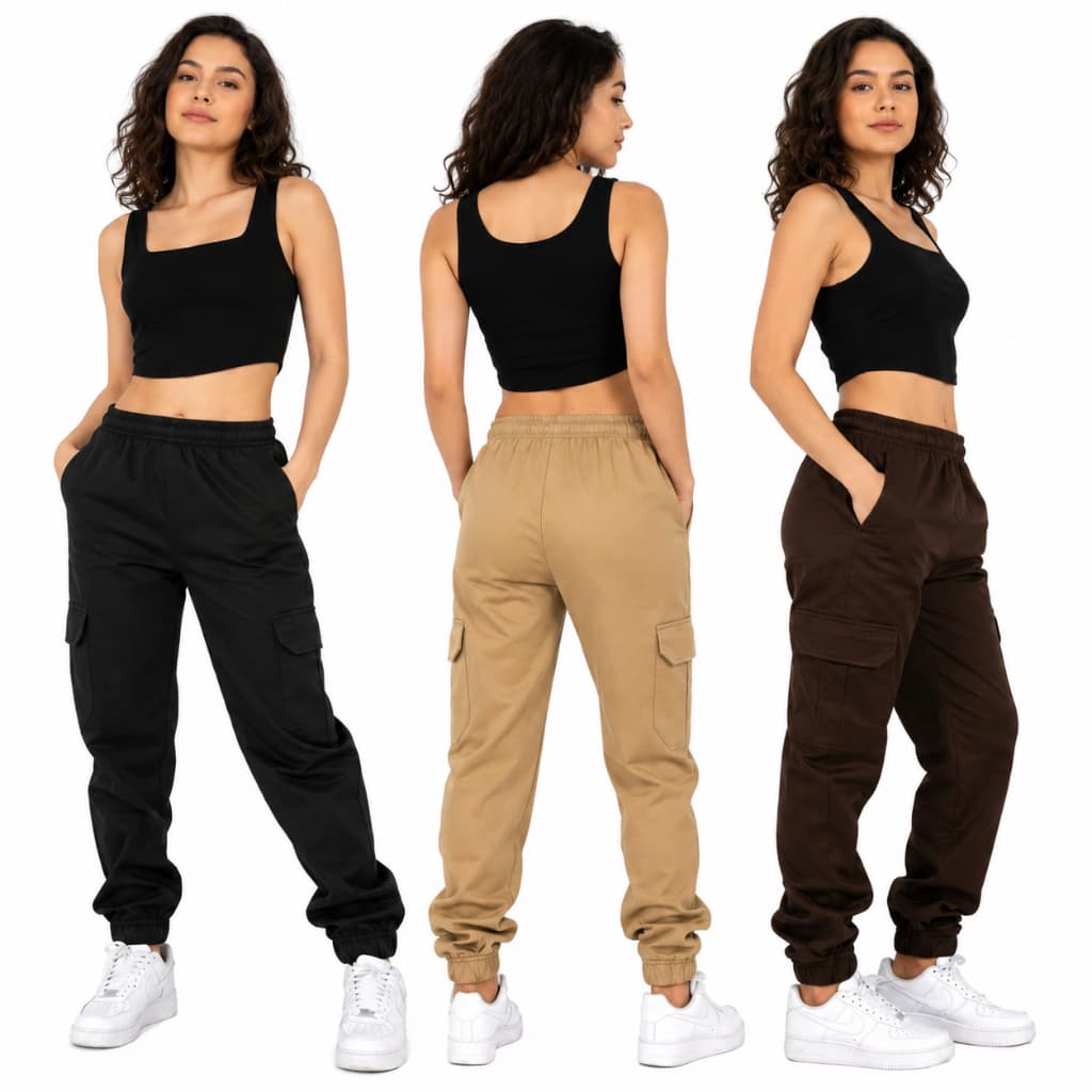 Calça Jogger Cargo Feminina Com Elástico Punho Bolso Lateral do P ao G2 Plus Size