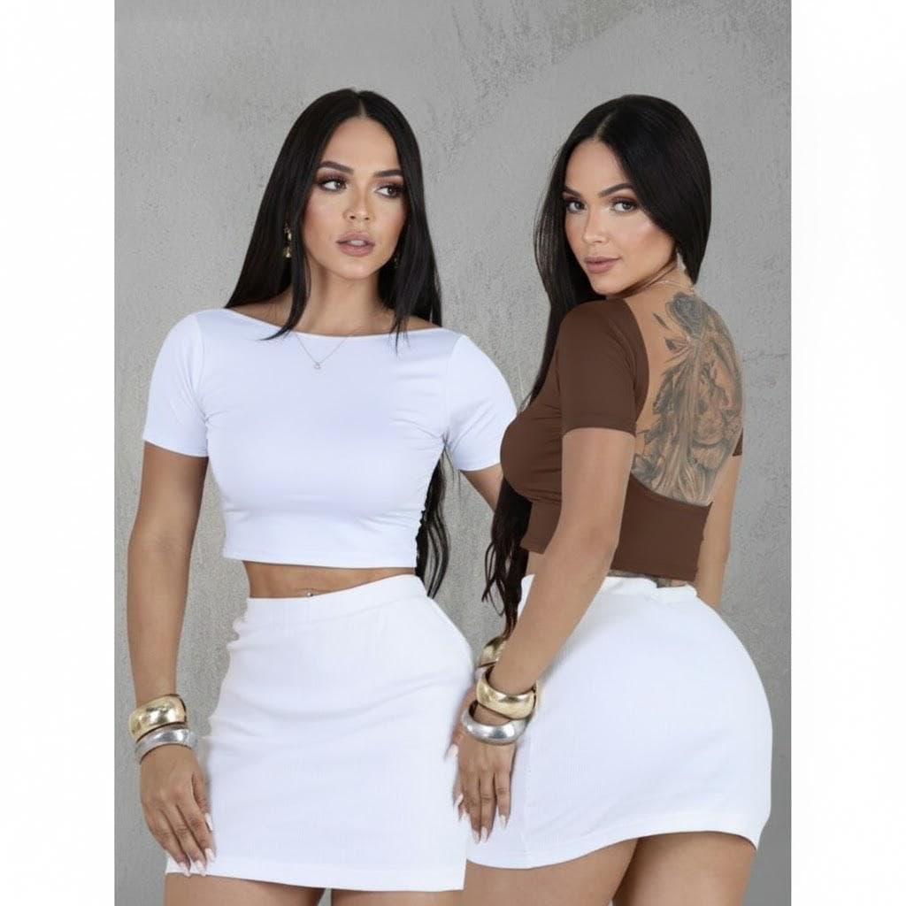 KIT 2 Cropped Feminino Costa Nua Suplex Premium Frente Dupla