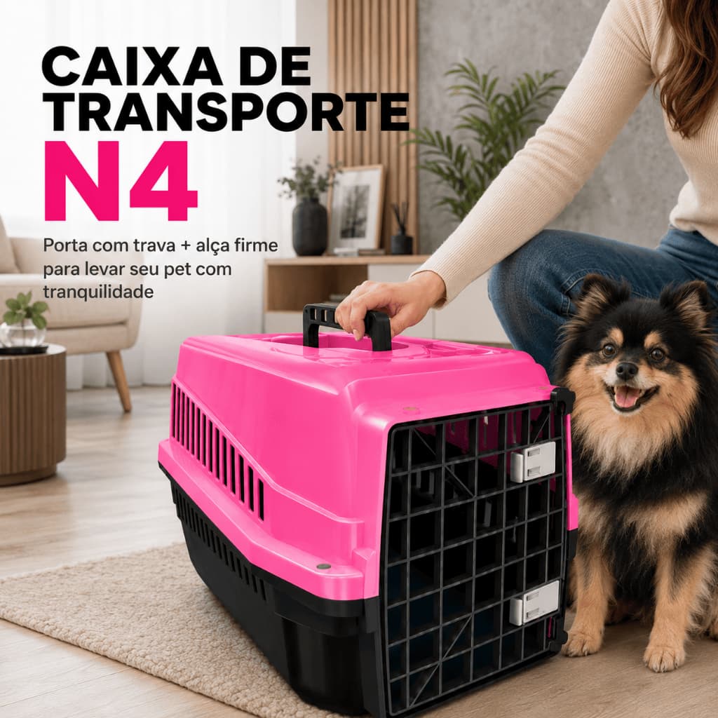 Caixa de Transporte N4 para Pets com Porta de Trava e Alça Resistente| ENVIO RÁPIDO