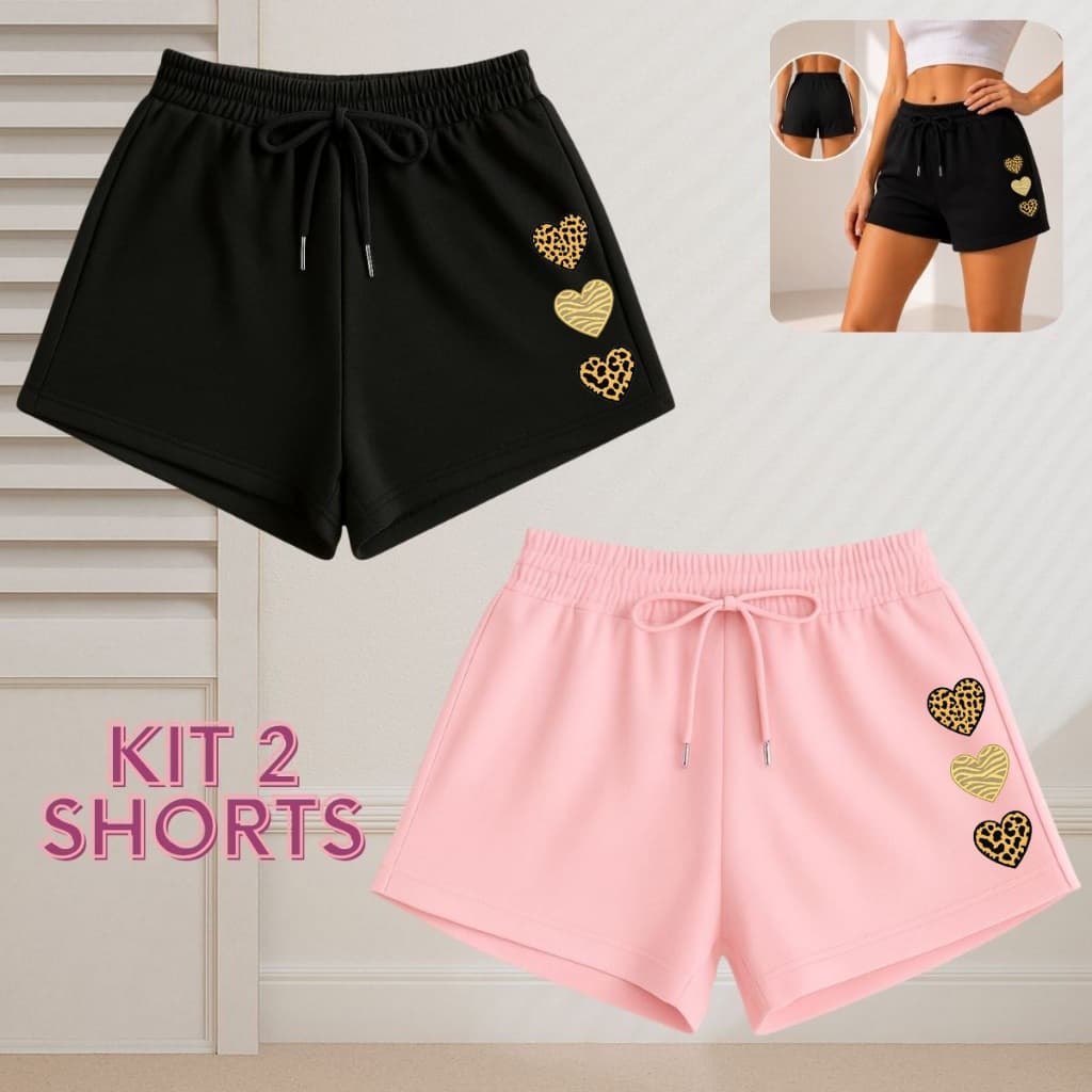 Kit 2 Shortinhos Femininos Estampa de Oncinha Sem Bolso
