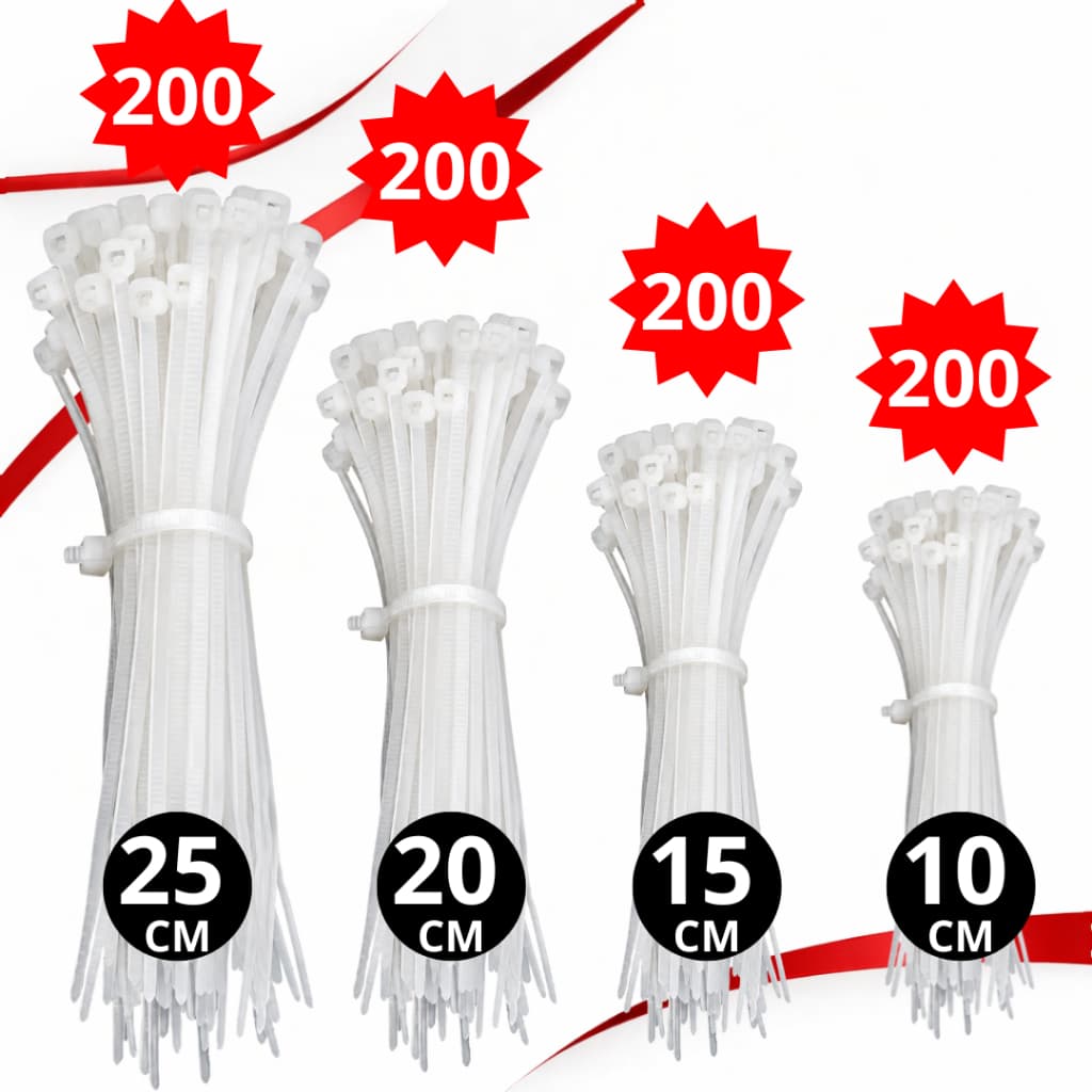 Kit 800 Abraçadeira Enforca Gato De Nylon 10cm - 15cm - 20cm - 25cm Branca Uso Geral