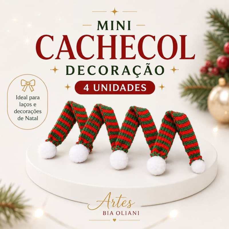 Mini cachecol decoração artesanato enfeite natal 4 unidades