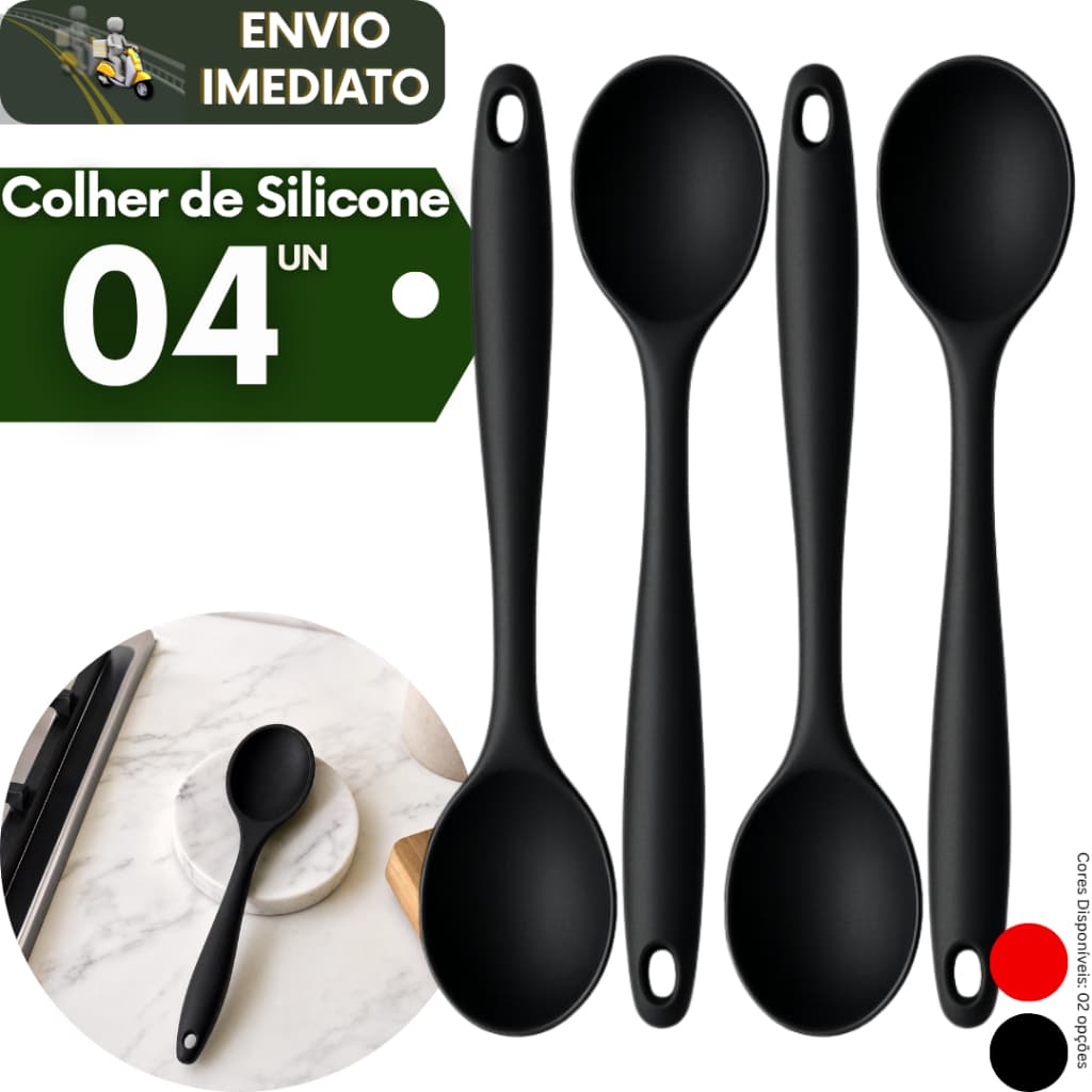 Kit 4 Colher Silicone Servir Arroz Utensílio Cozinha Resistente ao Calor Não Risca Antiaderentes