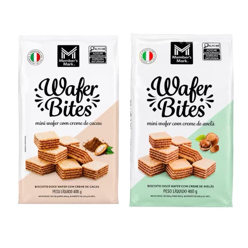 Biscoito Mini Wafer Italiano Importado – Creme de Cacau & Creme de Avelã - Wafer Bites - Member’s Mark