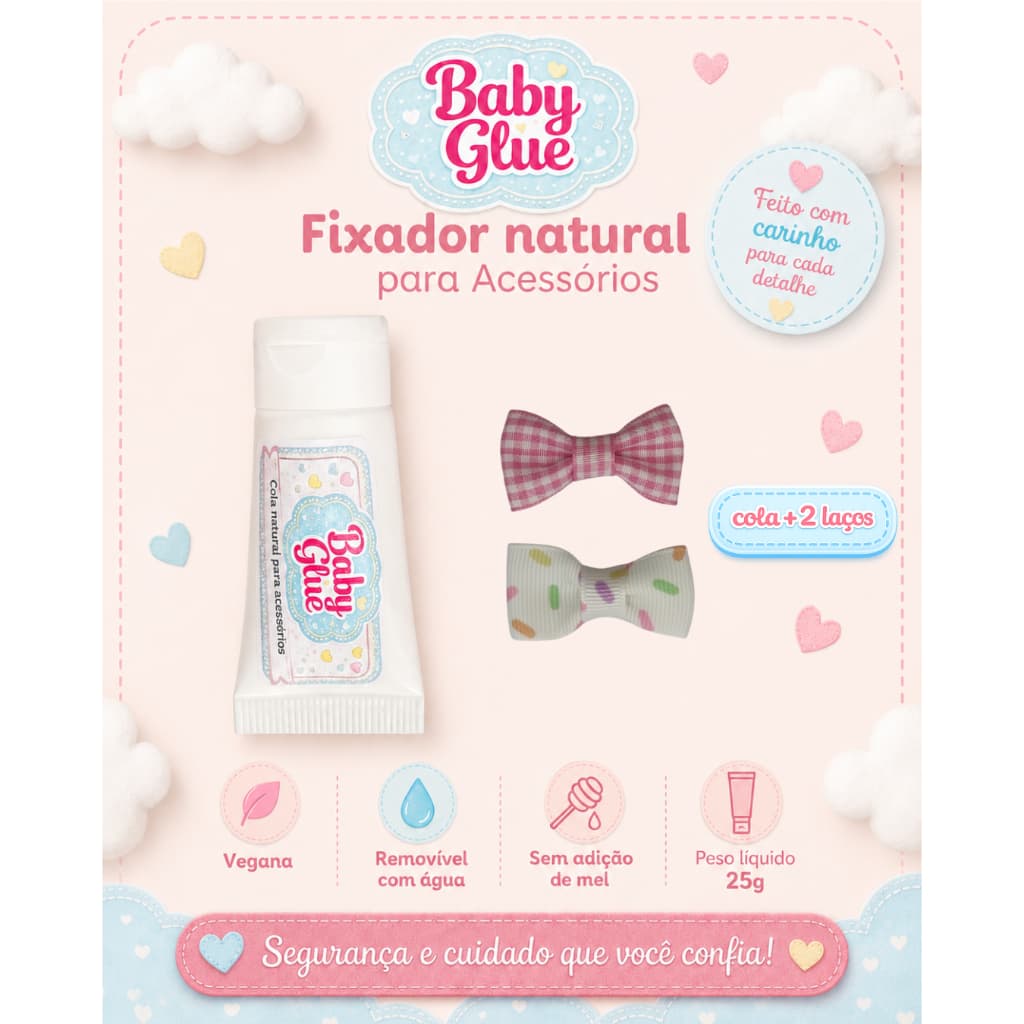 Baby Glue Cola para Laço de Bebê + 1 Laço Xadrez e 1 Laço Confeito para Recém-Nascida Sem Cabelo
