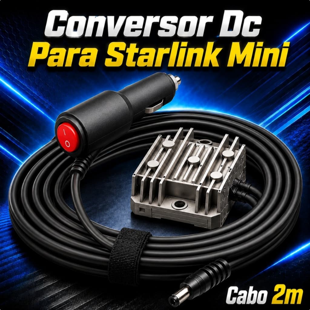 Conversor Boost DC Veicular Para Starlink Mini Carregador Estabilizador Internet Carro Cabo 2m Entrada 12/24v Saida 30v