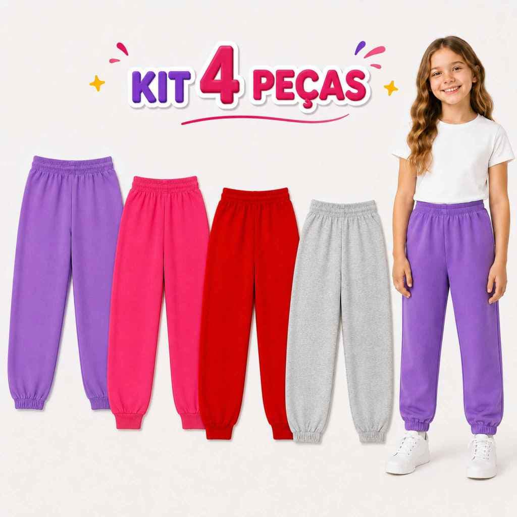 Kit Sortido 4 Calças Moletom Infatil Peluciada Feminino/Menina Elastico Na Cintura Quentinha Inverno