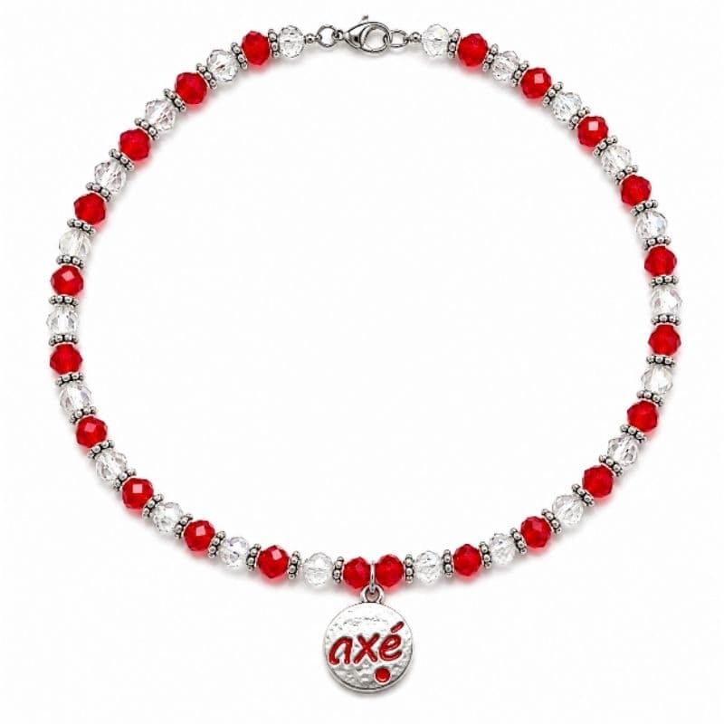 Gargantilha Axé Cristais Vermelho e Branco | Pingente Axé | Umbanda | Candomblé