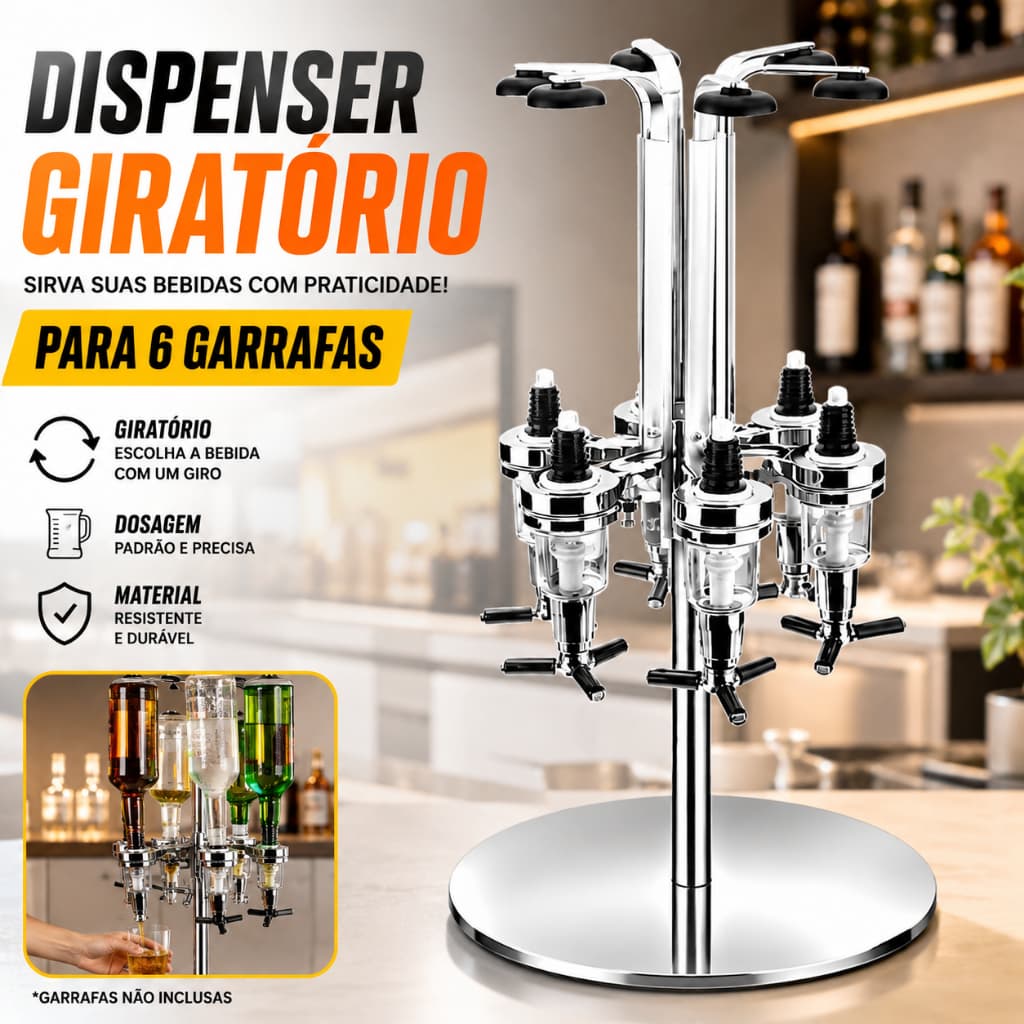 Dispenser Porta Dosador Bar Dose de 30ml Giratório Porta Bebidas Shot Para 6 Garrafas Bar Butler