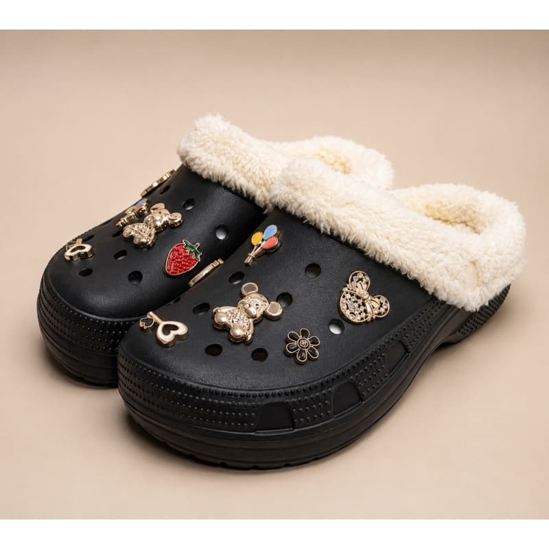 Babuche Pantufa Feminina Inverno + Acessórios Pins Decorativos