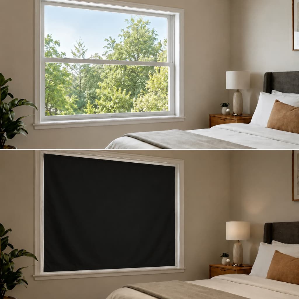 Cortina Blackout 100% Duo Preto e Cinza com Velcro 200x140 cm Sem Furos p/ Quarto Sala Cozinha