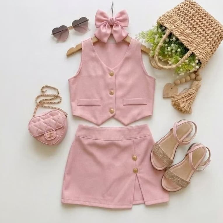 Conjunto Infantil Menina Colete e Short Saia Alfaiataria Luxo Blogueirinha Festa