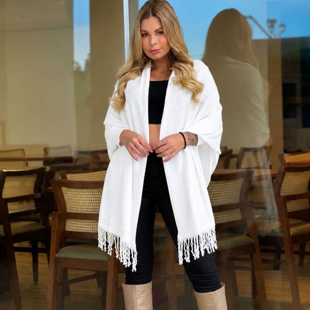 Capa Franja Plus Size De Frio Poncho Feminino Tricô Moda Outono Inverno