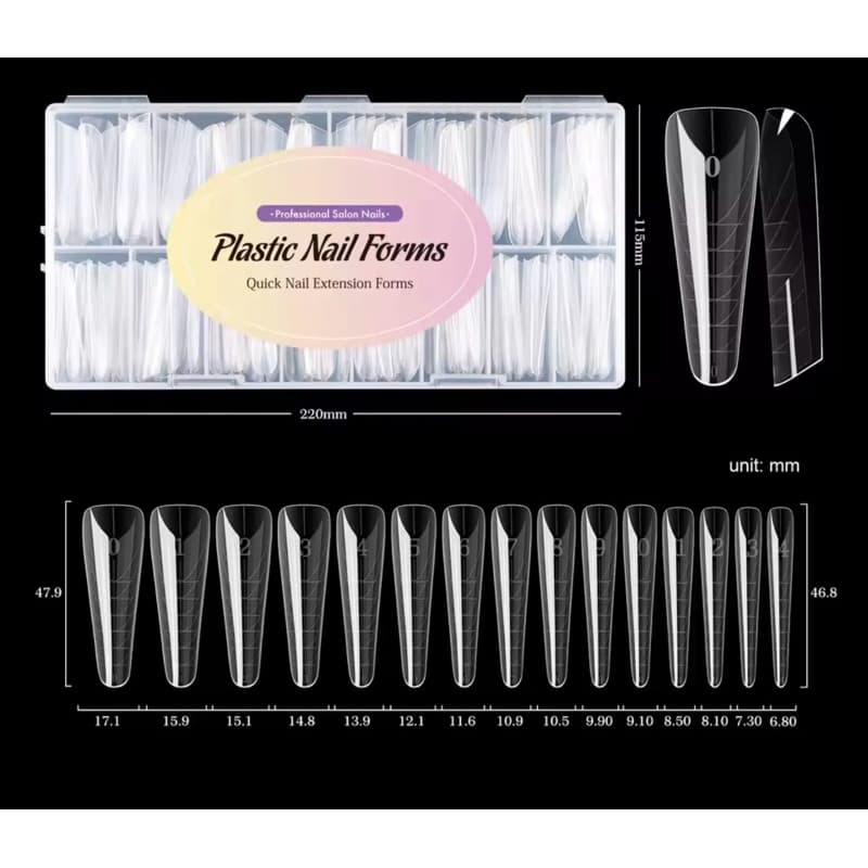 Plastic Nail Forms Molde F1 ORIGINAL 0mm 150 Peças Quadrado Almond Mandorla Queridinho das Gringas Alongamento em Gel