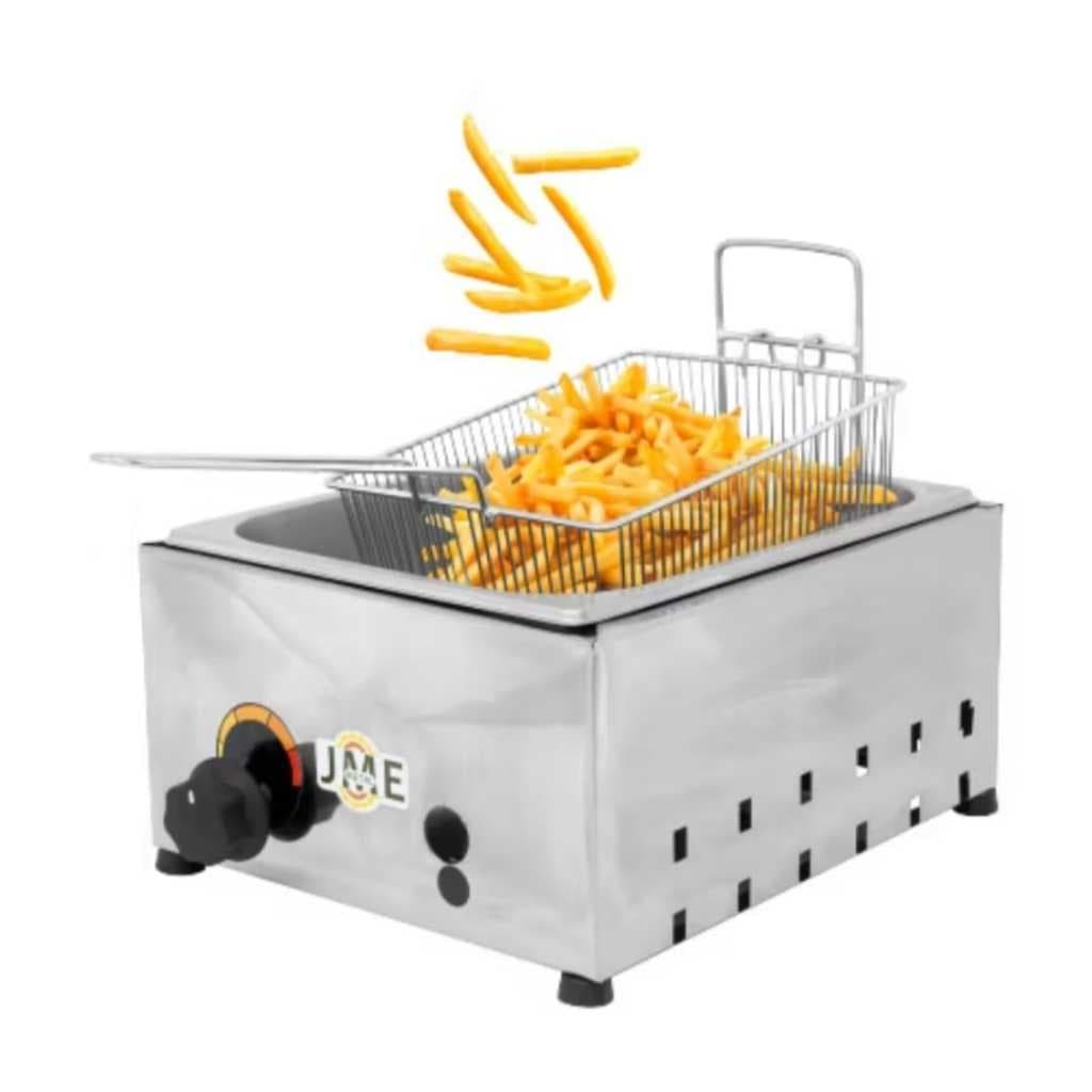Fritadeira Profissional A Gás 1 Cuba 5 Litros Baixa Pressão Inox C/ 1 Cesto Fritura Pastel Salgados Porções