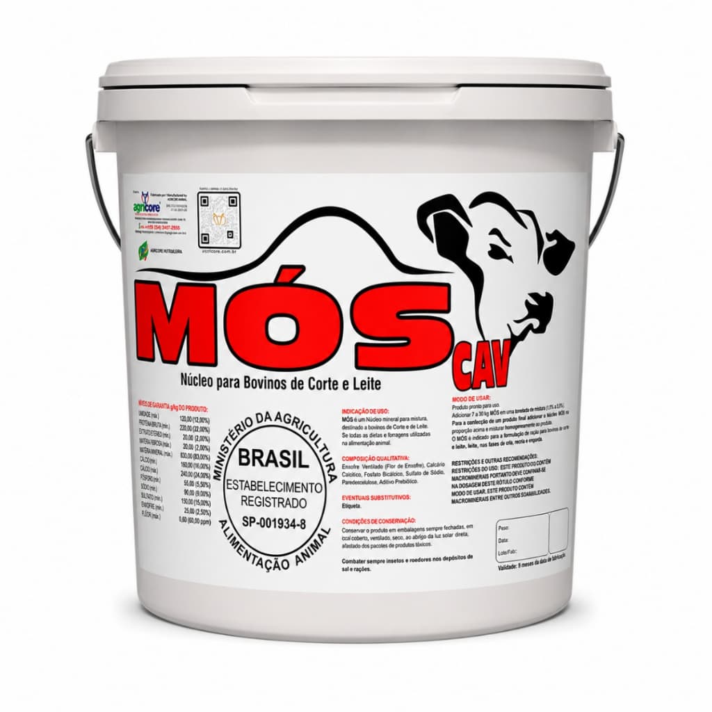 MÓS CAV Agrocave Núcleo Mineral com Probiótico para Bovinos de Corte e Leite 5kg 10kg 20kg