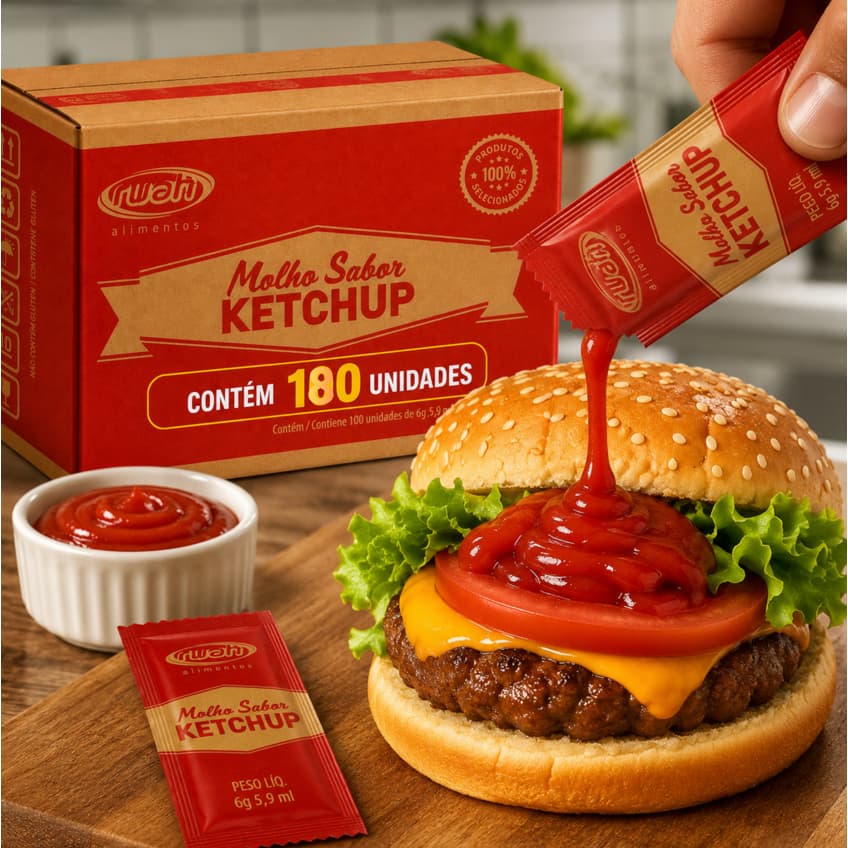 RUAH Caixa CATCHUP SACHE 180 X 6G SABOR Katchup - Para Laches