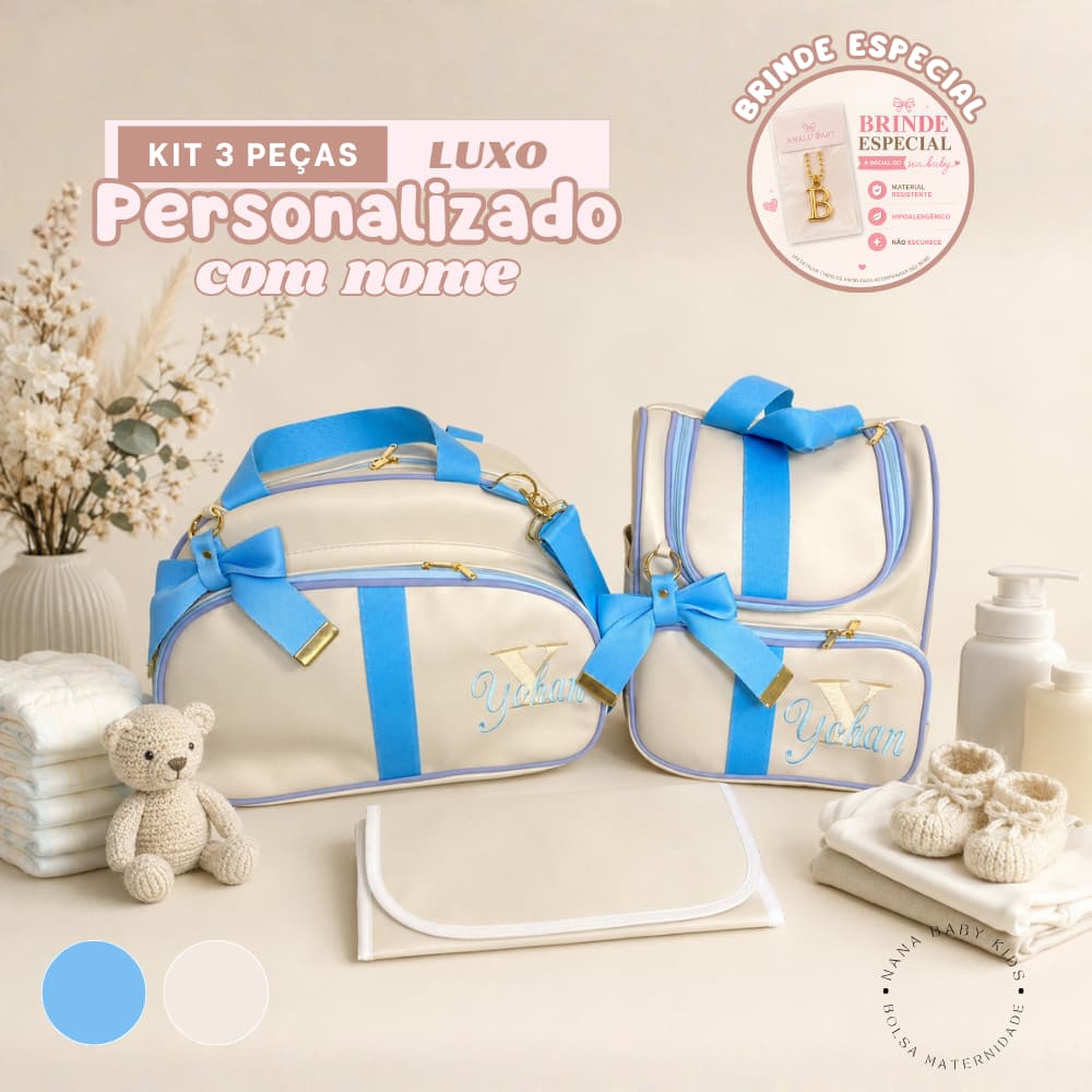 Kit maternidade 3 peças bordado personalizado com nome - MENINO (GANHA UM CHAVEIRO DE BRINDE)