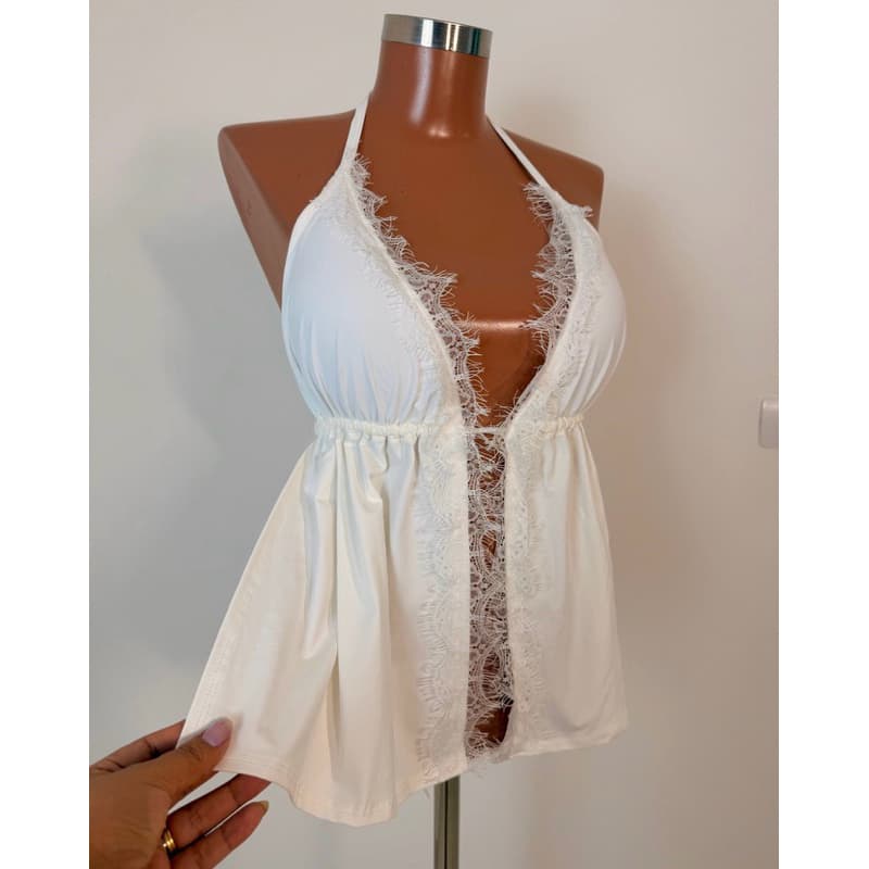 Blusa Feminina Bata Batinha alcinha decotate aberto rendado premium luxo amarração