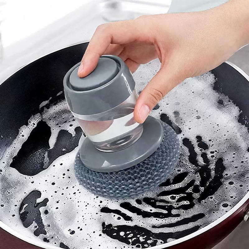 Cozinha Escova de Limpeza para Louça e Panela em Aço com Dispenser de Detergente + Esponja para Cozinha