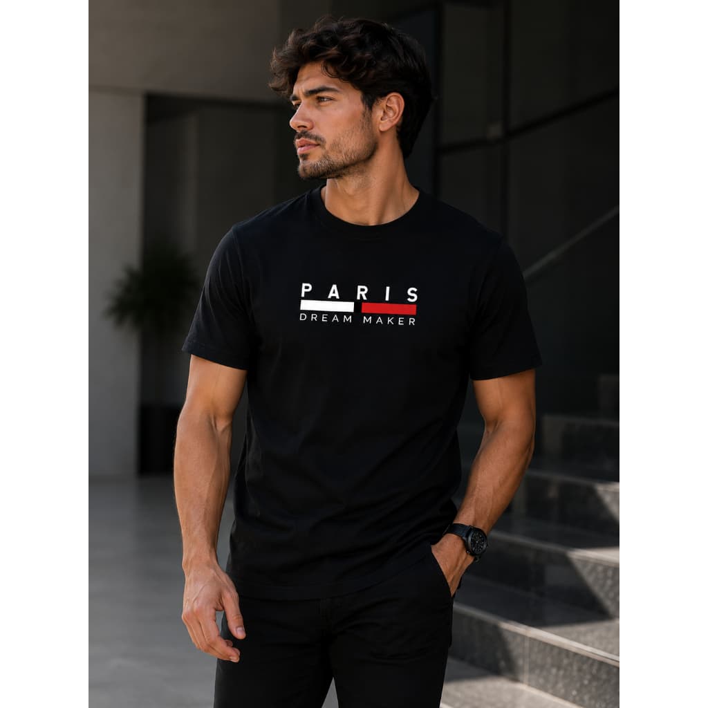 Camiseta Paris 100% algodão manga curta, camisa masculina gola redonda Camiseta Paris