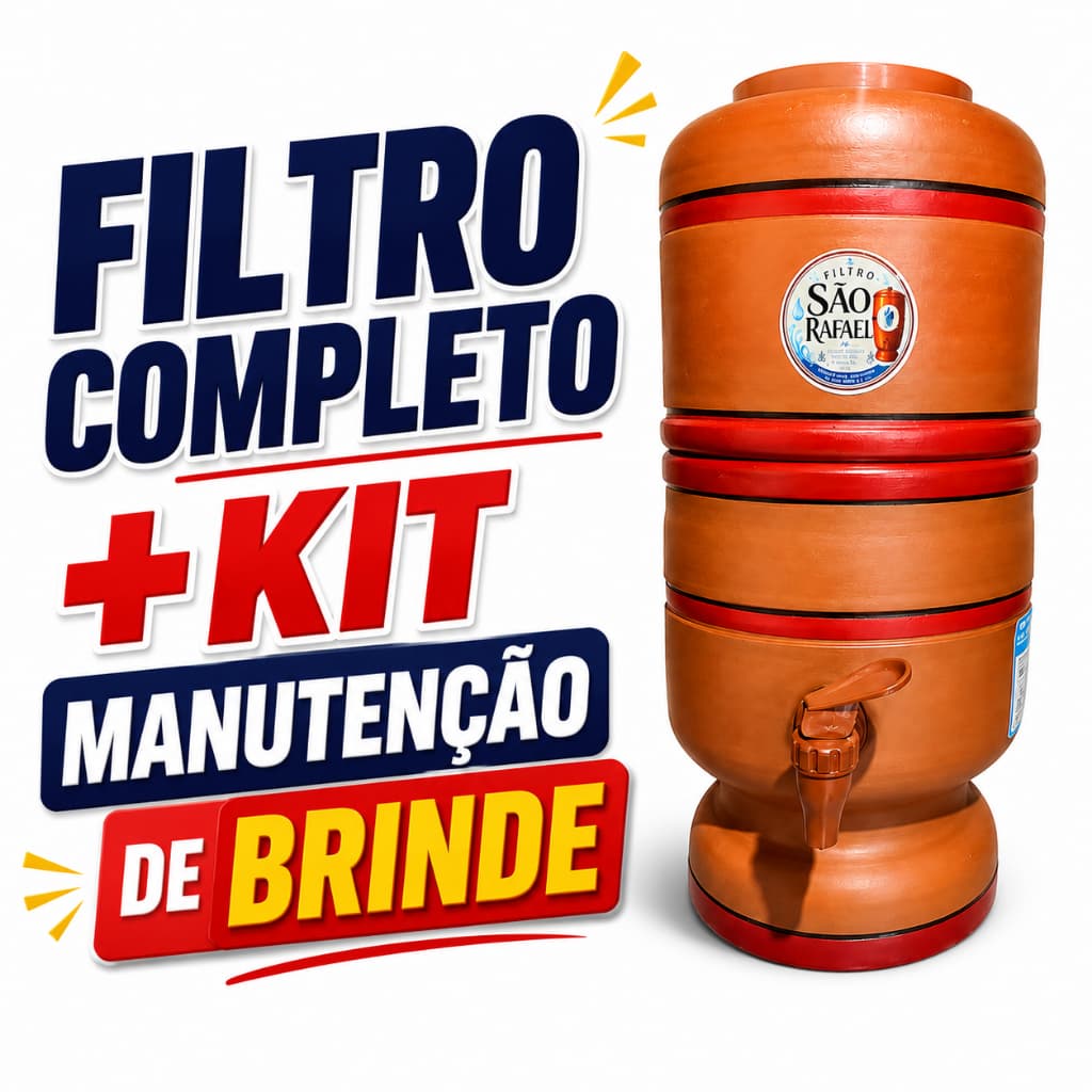Filtro de Barro de água 4 litros completo + Kit Manutenção Vela Carvão Ativado Torneira Boia