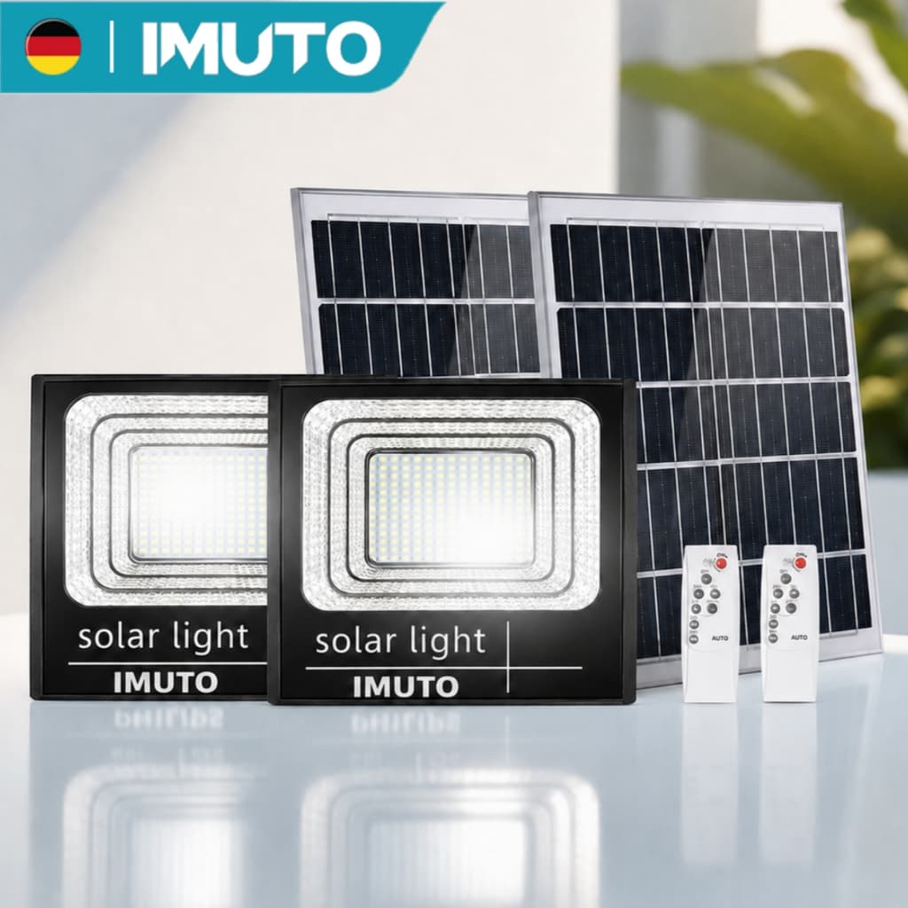 IMUTO Kit 2 Refletores Solares LED IP67 com Painel Solar e Controle Remoto para Jardim Garagem Quintal