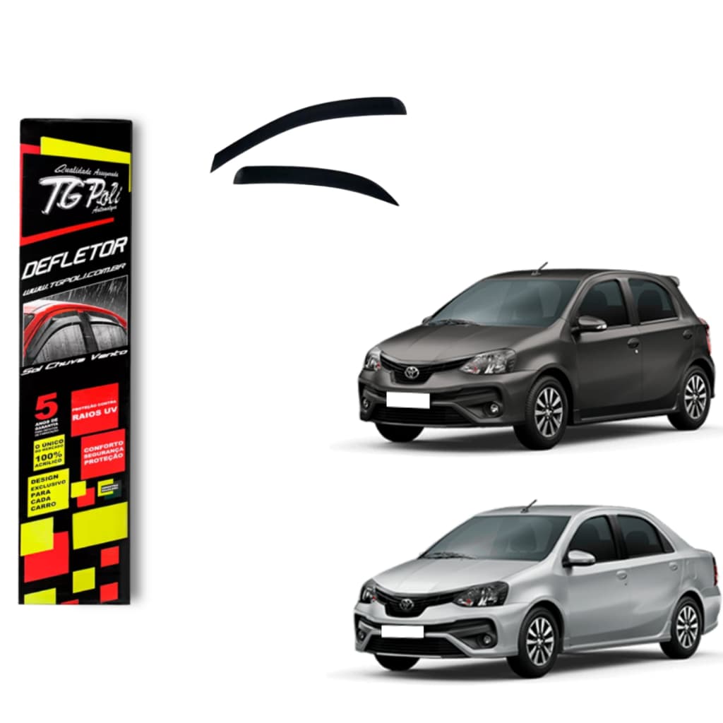 Calha de Chuva Toyota Etios 2012 a 2021 TG Poli Defletor 4 portas Protetor Janelas Fumê