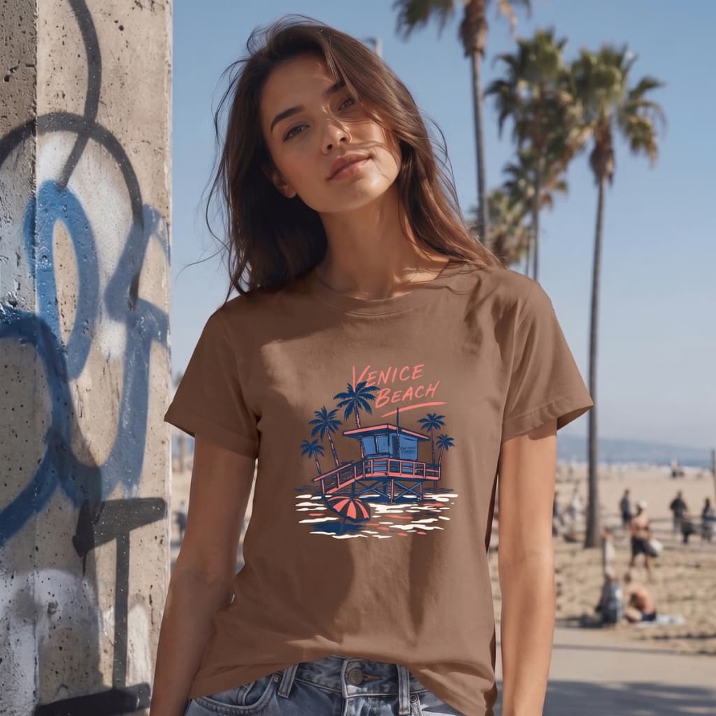 Roupa Feminina T- Shirt Básica Blusinha Estampa Praia Guarda Sol Coqueiro Verão Estilo Blogueirinha Férias Mar Litoral