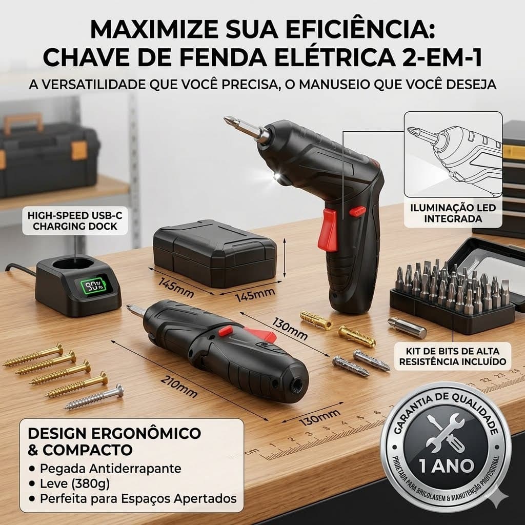 KIT  Parafusadeira 2 em 1 Elétrica Sem Fio Recarregável  Articulada Portátil com Kit de Bits Completo