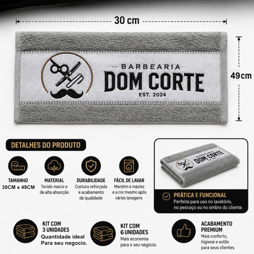 Kit Toalha lavabo Personalizada 30x49cm com Logo Nome do Seu Negócio