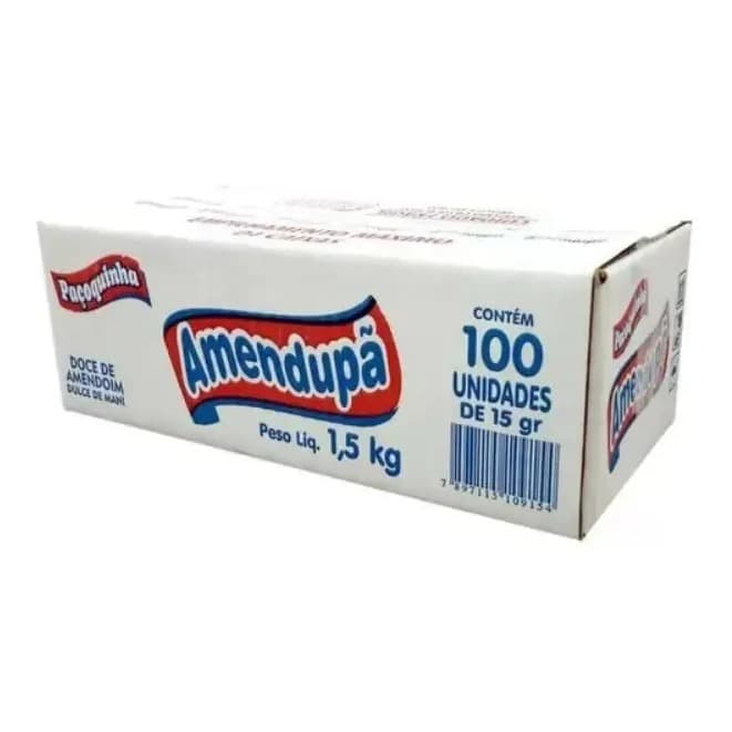 Paçoca Rolha Amendupã Paçoquinha Embrulhada 100un 1,5kg Caixa