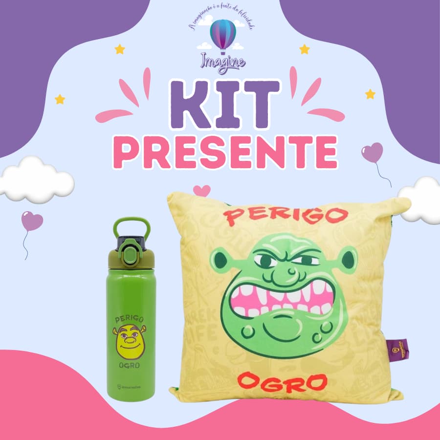 Kit Presente Shrek | Garrafa Térmica + Almofada Original Zona Criativa
