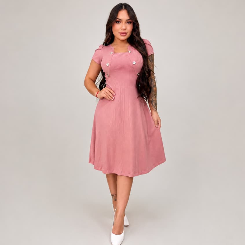 Vestido Mid Feminino Em Malha Canelada