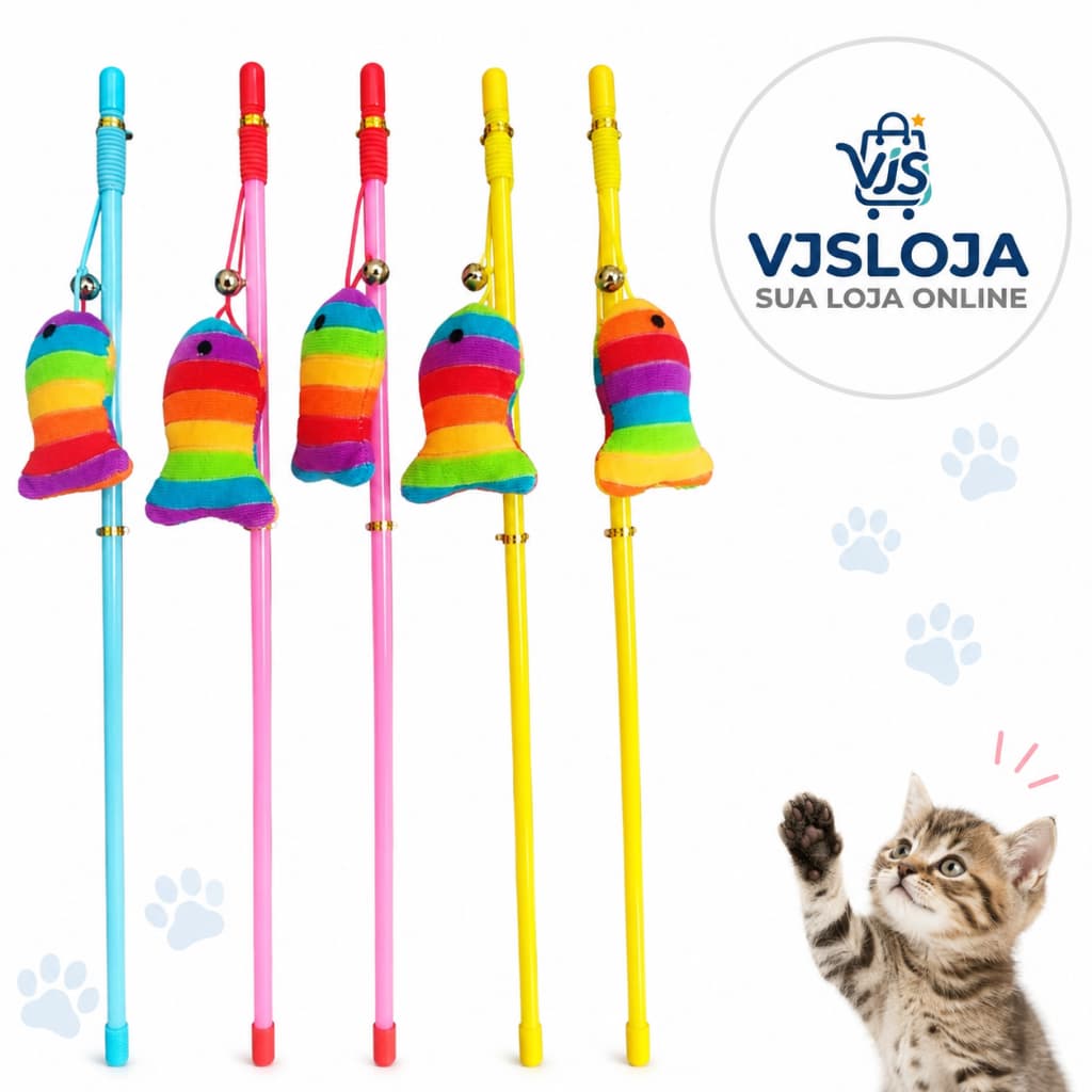Brinquedo Varinha para Gatos Bastão com Peixe e Guizo Interativo