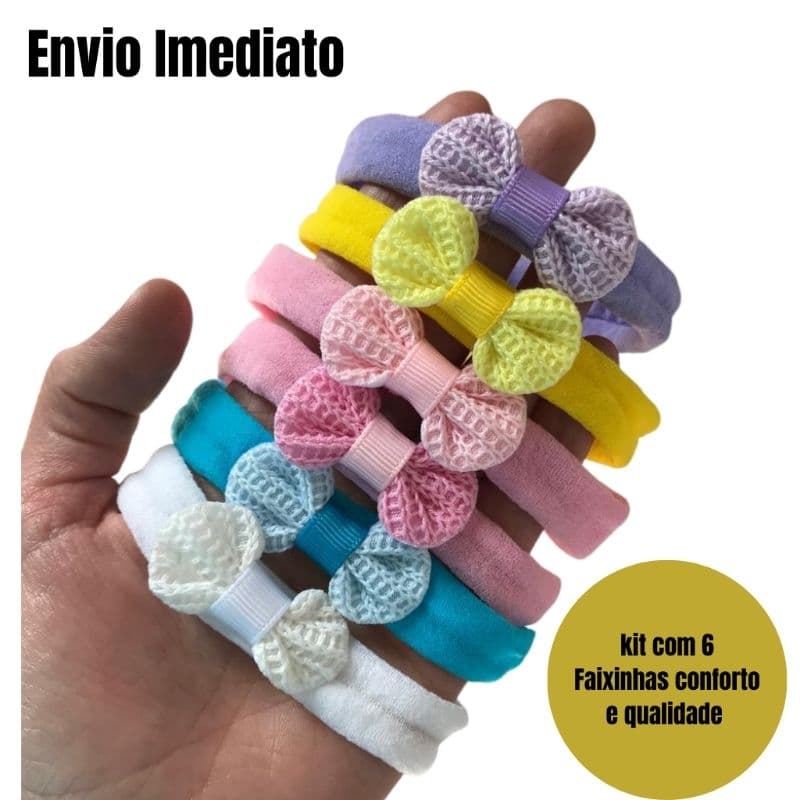 Kit com 6 Faixas de Bebê com Lacinho em Crochê Faixa de Meia Macia para Recém-Nascida e Infantil