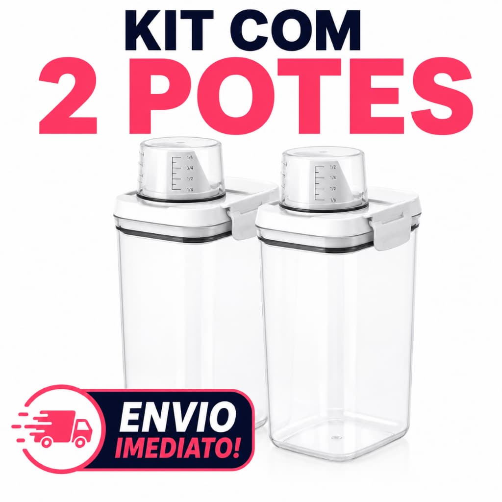 Kit 2 Potes Herméticos 2L Com Vedação Para Arroz, Sabão em Pó, Amaciante, Mantimentos e Produtos de Limpeza