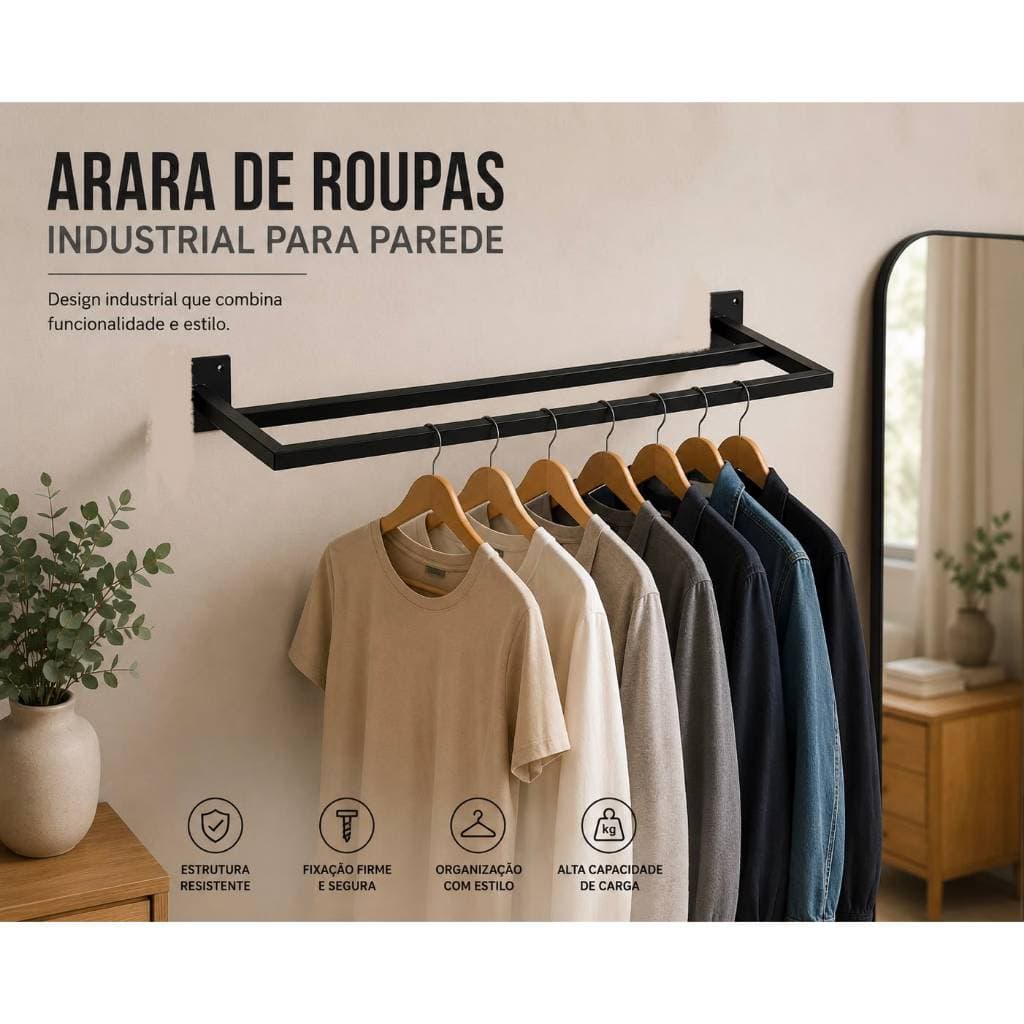 Arara Organizadora de Roupas para Parede Industrial