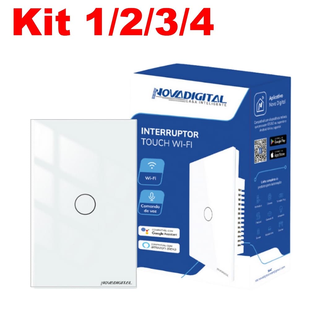 Kit 1/2/3/4 Interruptor Inteligente Smart Wifi Touch 1 Botão Alexa Google Tuya 4x2 - Branco