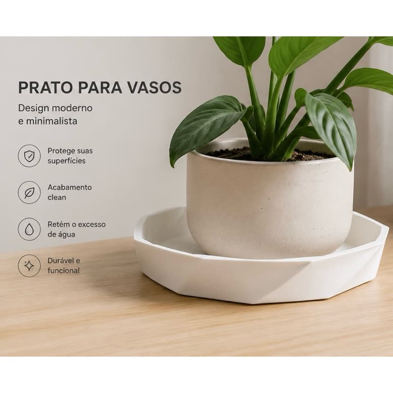 Prato para Vaso de Planta Moderno | Aparador de Água Protetor de Mesa e Piso | Decoração Minimalista