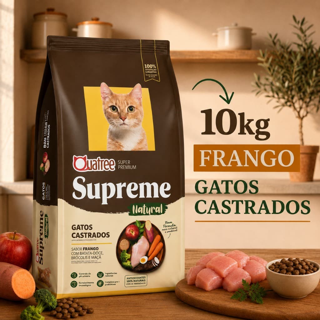 Ração Quatree Supreme Gatos Castrados Sabor Frango e Batata Doce 10,1Kg